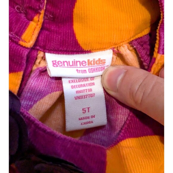 Vintage Oshkosh B'gosh Genuine Kids Pink Orange Polka Dot Corduroy Dress 5T - Picture 3 of 7